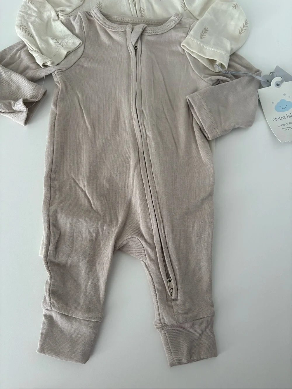 cloud island Neutral 2-Pack Footed Zipper Pajamas - Cream & Taupe newborns